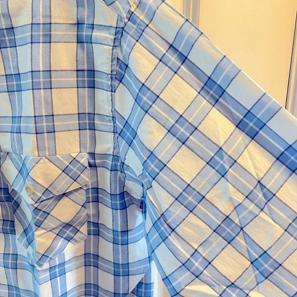 Double Pump Sz M Blue & White Plaid Western Button up NWT Timeless Smart Shirt - Picture 7 of 16